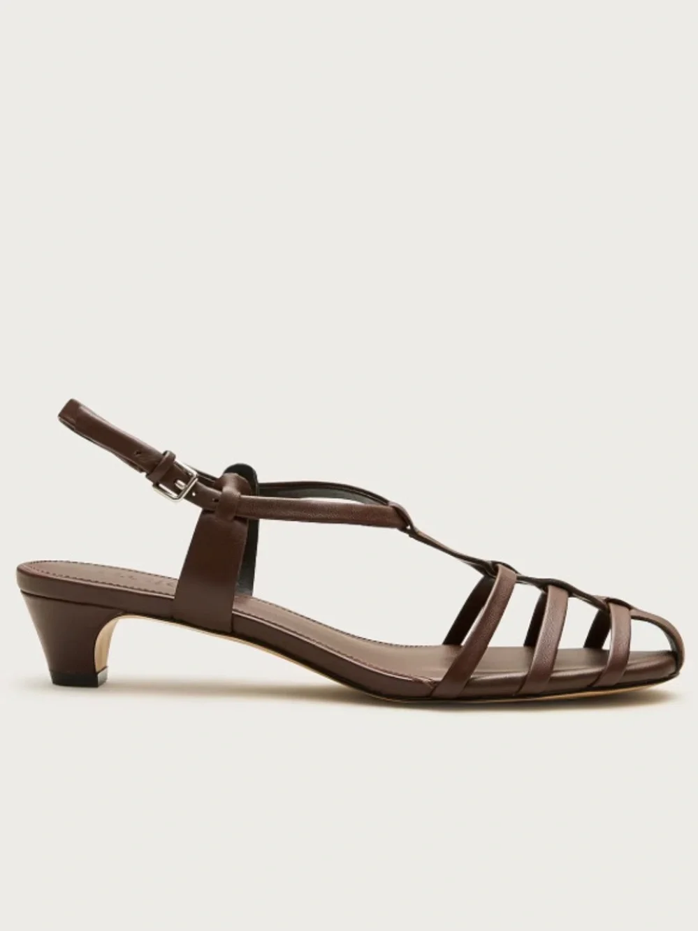 J. CREW Cage-Toe Kitten Heels in Leather Brown Size 8.5 CR925 NWOB